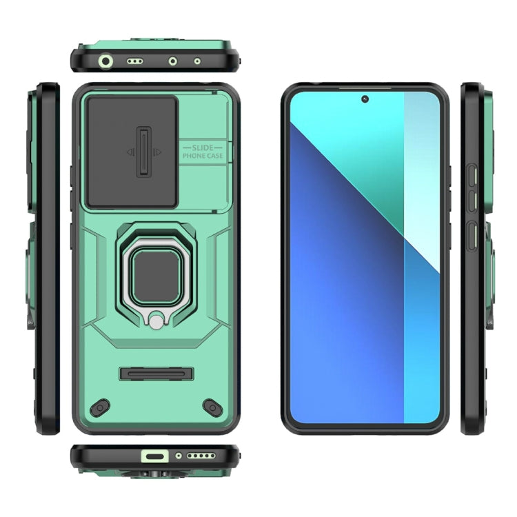 For Xiaomi Redmi Note 13 4G Global Sliding Camshield TPU + PC Shockproof Phone Case with Holder(Green) - Note 13 Cases by PMC TechLife | Online Shopping South Africa | PMC TechLife | Buy Now Pay Later Mobicred