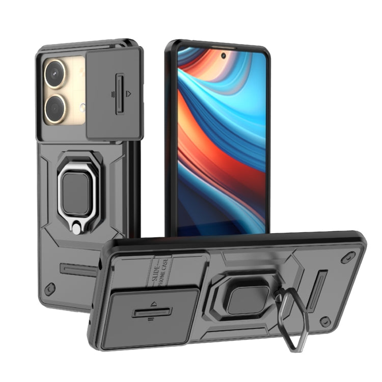 For Xiaomi Redmi Note 13R Pro 5G Sliding Camshield TPU + PC Shockproof Phone Case with Holder(Black) - Xiaomi Cases by PMC TechLife | Online Shopping South Africa | PMC TechLife | Buy Now Pay Later Mobicred