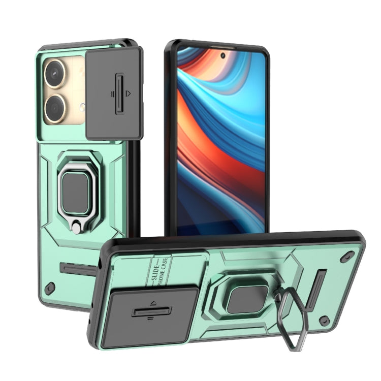 For Xiaomi Redmi Note 13R Pro 5G Sliding Camshield TPU + PC Shockproof Phone Case with Holder(Green) - Xiaomi Cases by PMC TechLife | Online Shopping South Africa | PMC TechLife | Buy Now Pay Later Mobicred