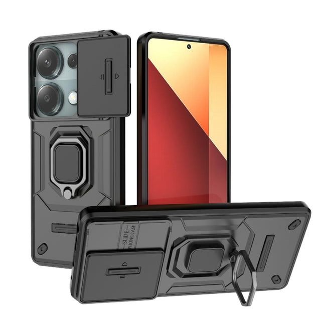 For Xiaomi Redmi Note 13 Pro 4G Global Sliding Camshield TPU + PC Shockproof Phone Case with Holder(Black)