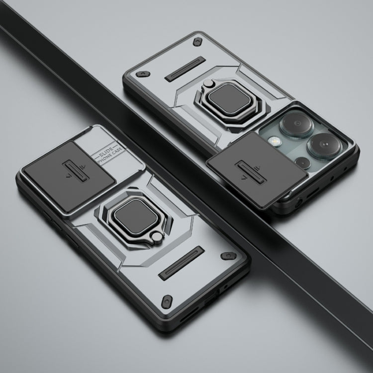 For Xiaomi Redmi Note 13 Pro 4G Global Sliding Camshield TPU + PC Shockproof Phone Case with Holder(Grey) - Note 13 Pro Cases by PMC TechLife | Online Shopping South Africa | PMC TechLife | Buy Now Pay Later Mobicred