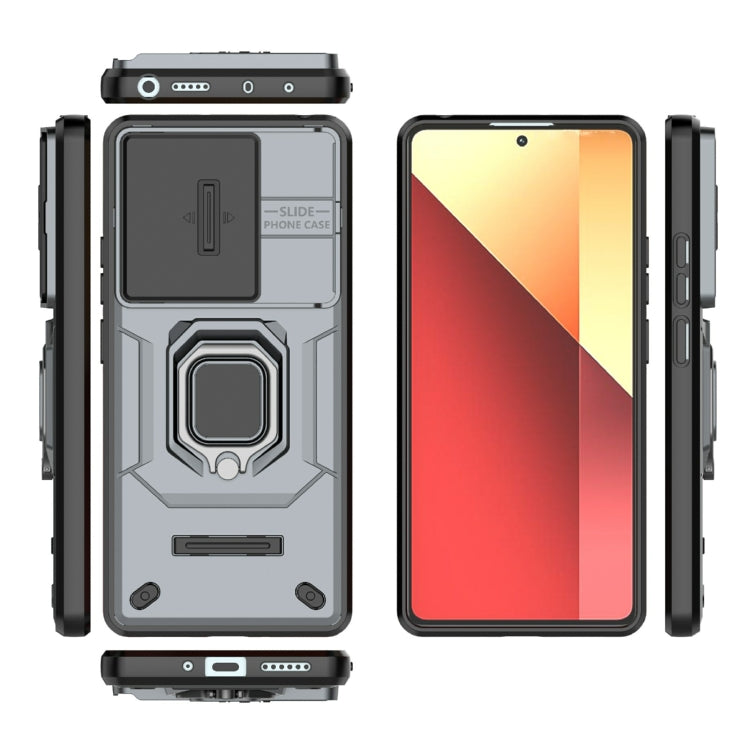 For Xiaomi Redmi Note 13 Pro 4G Global Sliding Camshield TPU + PC Shockproof Phone Case with Holder(Grey) - Note 13 Pro Cases by PMC TechLife | Online Shopping South Africa | PMC TechLife | Buy Now Pay Later Mobicred