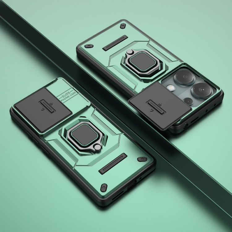For Xiaomi Redmi Note 13 Pro 4G Global Sliding Camshield TPU + PC Shockproof Phone Case with Holder(Green) - Note 13 Pro Cases by PMC TechLife | Online Shopping South Africa | PMC TechLife | Buy Now Pay Later Mobicred