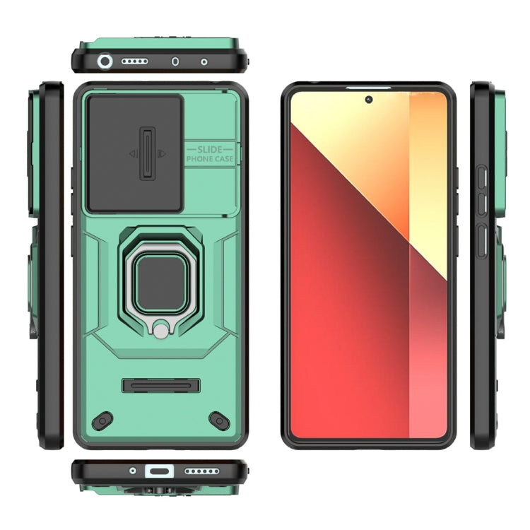 For Xiaomi Redmi Note 13 Pro 4G Global Sliding Camshield TPU + PC Shockproof Phone Case with Holder(Green) - Note 13 Pro Cases by PMC TechLife | Online Shopping South Africa | PMC TechLife | Buy Now Pay Later Mobicred