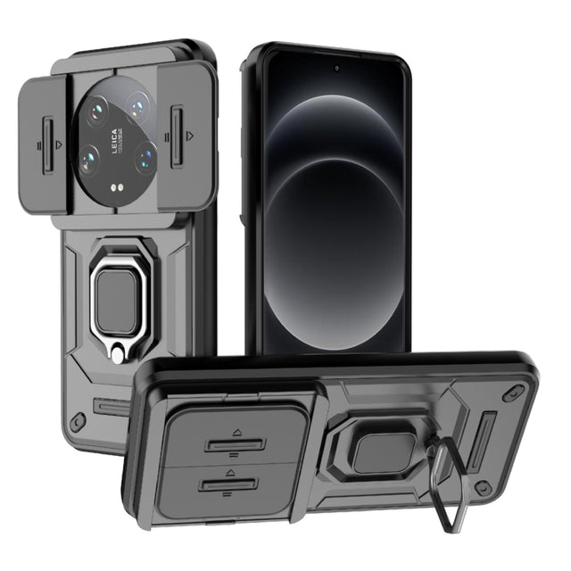 For Xiaomi 14 Ultra Sliding Camshield TPU + PC Shockproof Phone Case with Holder(Black)