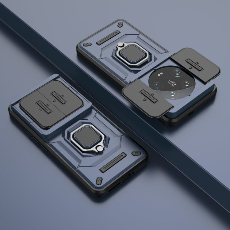 For Xiaomi 14 Ultra Sliding Camshield TPU + PC Shockproof Phone Case with Holder(Blue) - 14 Ultra Cases by PMC TechLife | Online Shopping South Africa | PMC TechLife | Buy Now Pay Later Mobicred