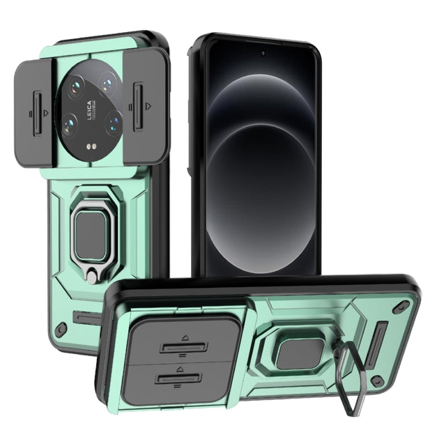 For Xiaomi 14 Ultra Sliding Camshield TPU + PC Shockproof Phone Case with Holder(Green)