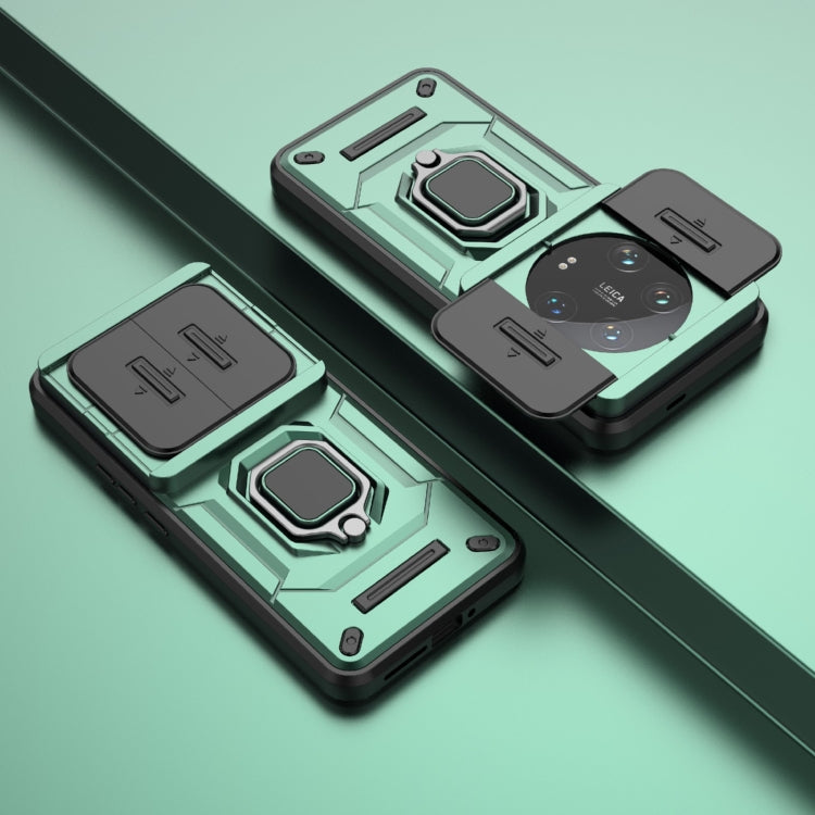For Xiaomi 14 Ultra Sliding Camshield TPU + PC Shockproof Phone Case with Holder(Green) - free shipping - PMC Jewellery - Order now!