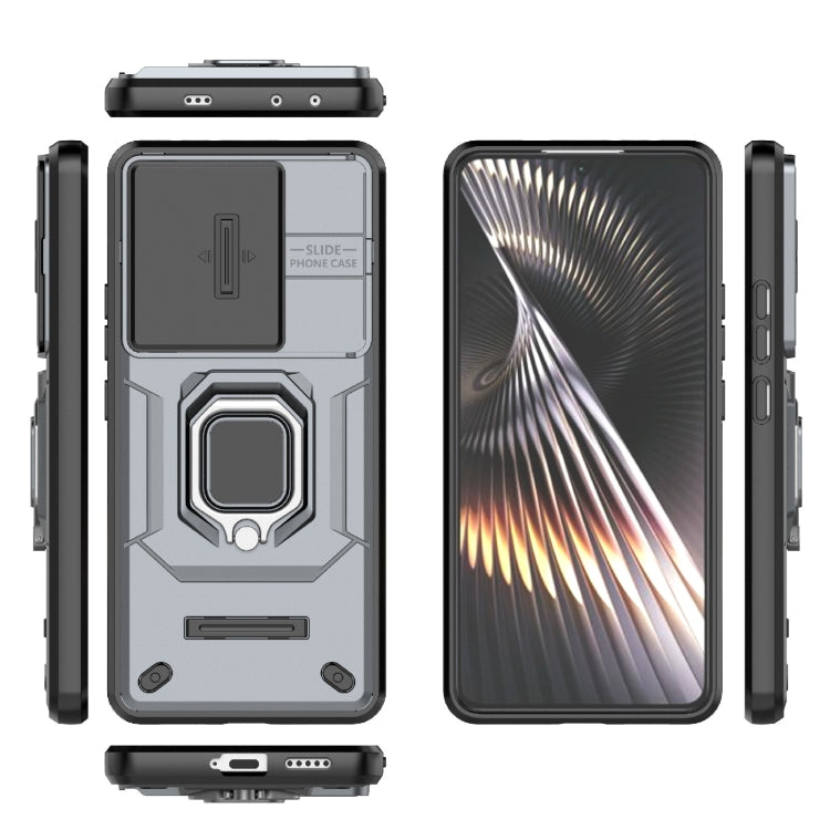 For Xiaomi Redmi Turbo 3 5G Sliding Camshield TPU + PC Shockproof Phone Case with Holder(Grey) - Xiaomi Cases by PMC TechLife | Online Shopping South Africa | PMC TechLife | Buy Now Pay Later Mobicred