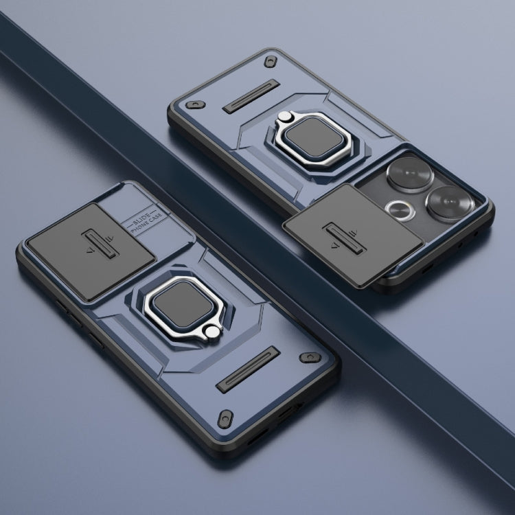 For Xiaomi Redmi Turbo 3 5G Sliding Camshield TPU + PC Shockproof Phone Case with Holder(Blue) - Xiaomi Cases by PMC TechLife | Online Shopping South Africa | PMC TechLife | Buy Now Pay Later Mobicred