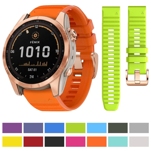 For Garmin Fenix 7S / 6S Pro / 5S Plus 20mm Rose Gold Buckle Quick Release Silicone Watch Band(White)