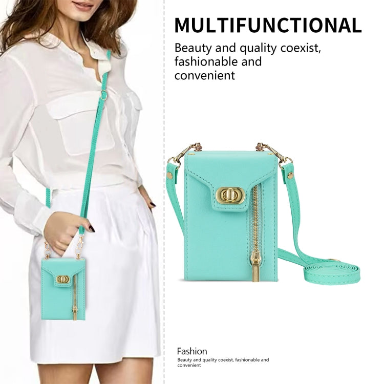 For Samsung Galaxy Z Flip4 Zipper Card Slots Folding Phone Case with Long Lanyard(Mint Green) - Galaxy Z Flip4 5G Cases by PMC TechLife | Online Shopping South Africa | PMC TechLife