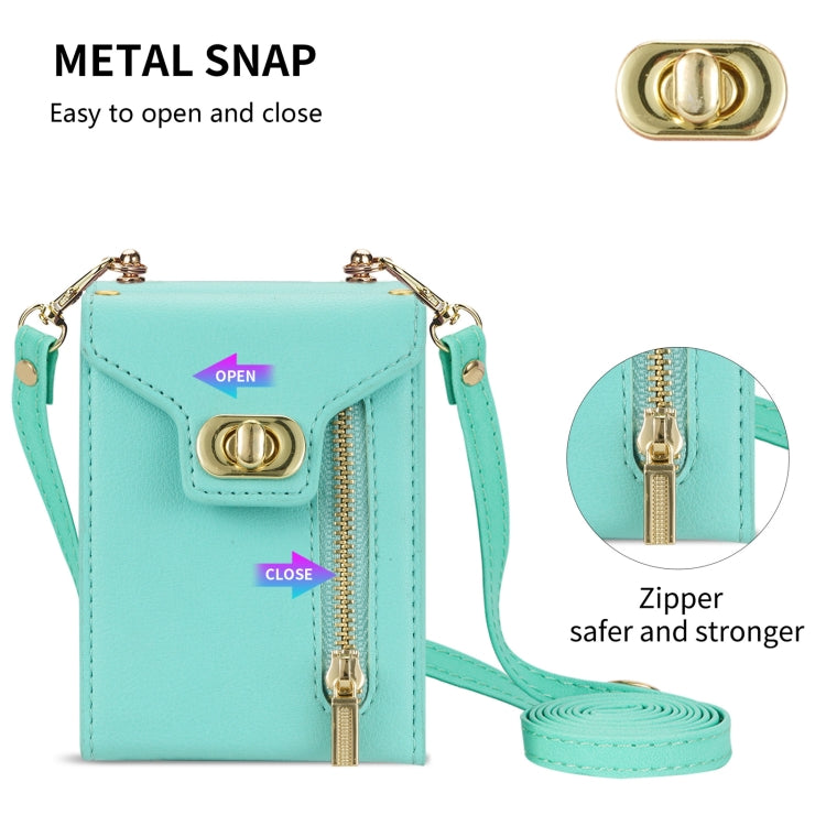 For Samsung Galaxy Z Flip4 Zipper Card Slots Folding Phone Case with Long Lanyard(Mint Green) - Galaxy Z Flip4 5G Cases by PMC TechLife | Online Shopping South Africa | PMC TechLife