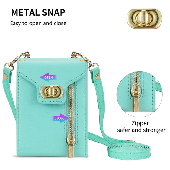 For Samsung Galaxy Z Flip4 Zipper Card Slots Folding Phone Case with Long Lanyard(Mint Green)