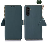 For Samsung Galaxy S24 Side-Magnetic TJ Genuine Leather RFID Phone Case(Green)