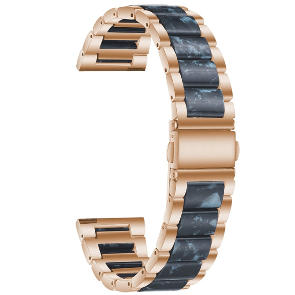 For Samsung Galaxy Watch 6 / 6 Classic Three Bead Resin Metal Watch Band(Rose Gold Blue)