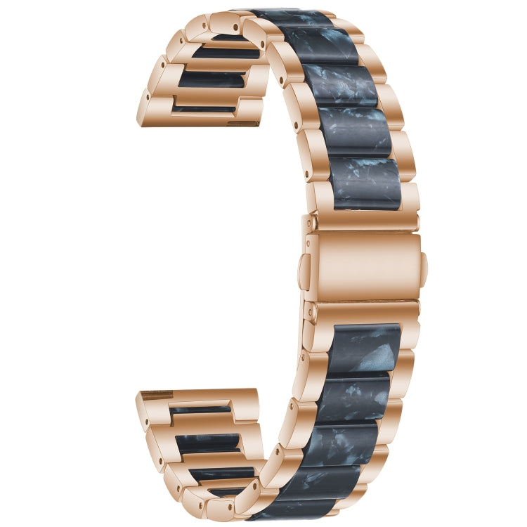 For Samsung Galaxy Watch 6 / 6 Classic Three Bead Resin Metal Watch Band(Rose Gold Blue)