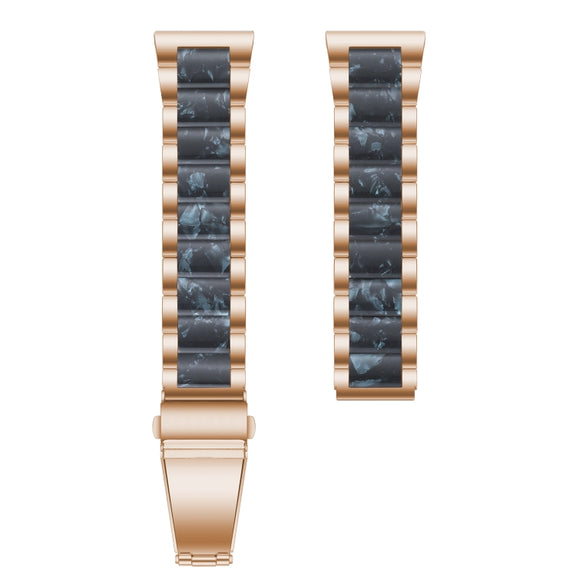 For Samsung Galaxy Watch 6 / 6 Classic Three Bead Resin Metal Watch Band(Rose Gold Blue)