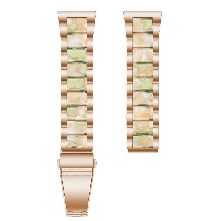 For Samsung Galaxy Watch 6 / 6 Classic Three Bead Resin Metal Watch Band(Rose Gold Green)