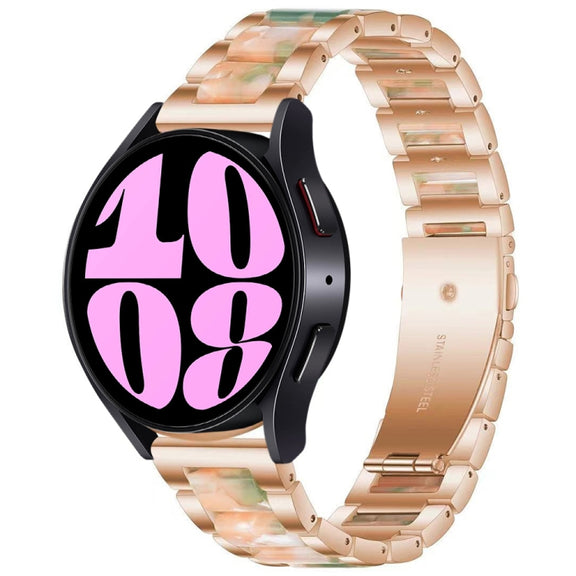 For Samsung Galaxy Watch 6 / 6 Classic Three Bead Resin Metal Watch Band(Rose Gold Green)