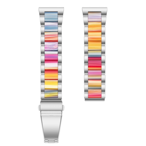For Samsung Galaxy Watch 6 / 6 Classic Three Bead Resin Metal Watch Band(Silver Rainbow)
