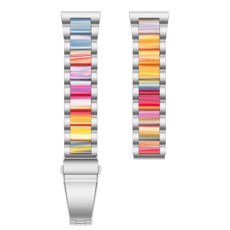 For Samsung Galaxy Watch 6 / 6 Classic Three Bead Resin Metal Watch Band(Silver Rainbow)