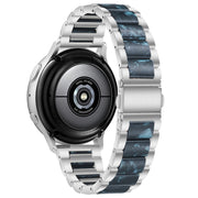 For Samsung Galaxy Watch 6 / 6 Classic Three Bead Resin Metal Watch Band(Silver Blue)
