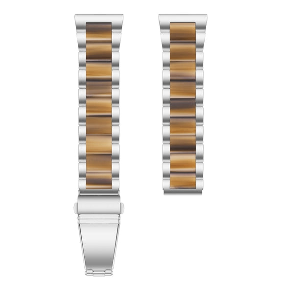 For Samsung Galaxy Watch 6 / 6 Classic Three Bead Resin Metal Watch Band(Silver Brown)