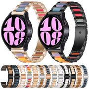 For Samsung Galaxy Watch 6 / 6 Classic Three Bead Resin Metal Watch Band(Rose Gold Brown)