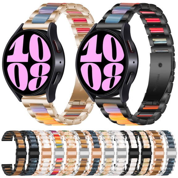For Samsung Galaxy Watch 6 / 6 Classic Three Bead Resin Metal Watch Band(Rose Gold Green)