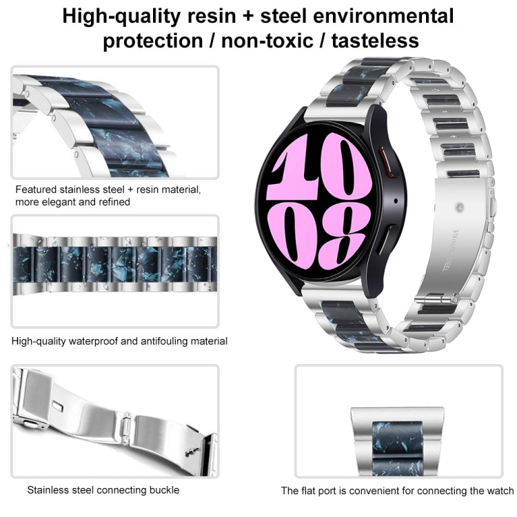 For Samsung Galaxy Watch 6 / 6 Classic Three Bead Resin Metal Watch Band(Silver Green) - free shipping - PMC TechLife - Order now!