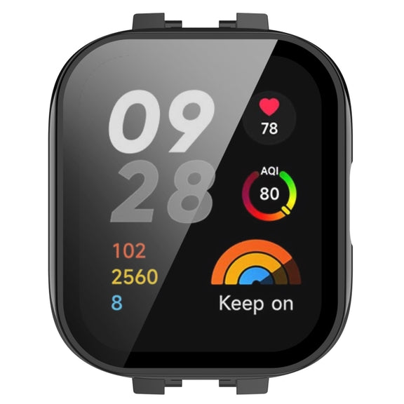 For Redmi Watch 3 Lite / Redmi Watch 3 Active PC + Tempered Film Integrated Watch Protective Case(Black)