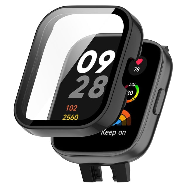 For Redmi Watch 3 Lite / Redmi Watch 3 Active PC + Tempered Film Integrated Watch Protective Case(Black)