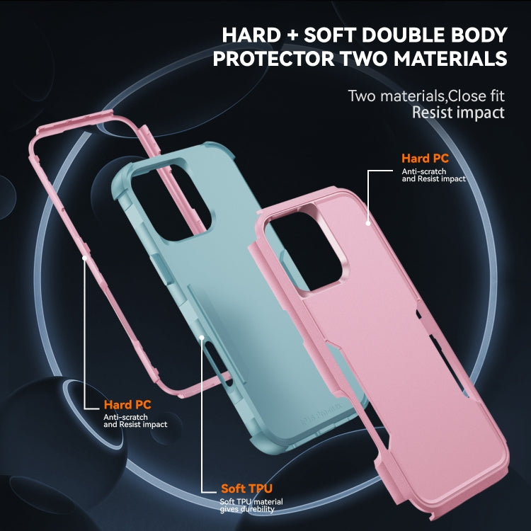 For iPhone 16 Pro Commuter Shockproof TPU + PC Phone Case(Pink+Grey Green) - free shipping - PMC TechLife - Order now!
