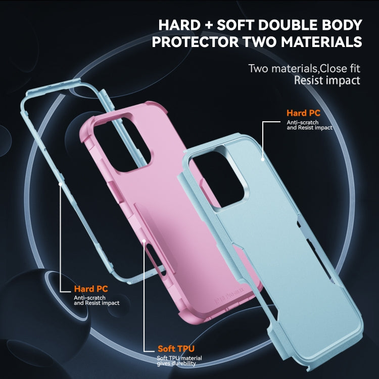 For iPhone 16 Pro Commuter Shockproof TPU + PC Phone Case(Grey Green+Pink) - free shipping - PMC TechLife - Order now!