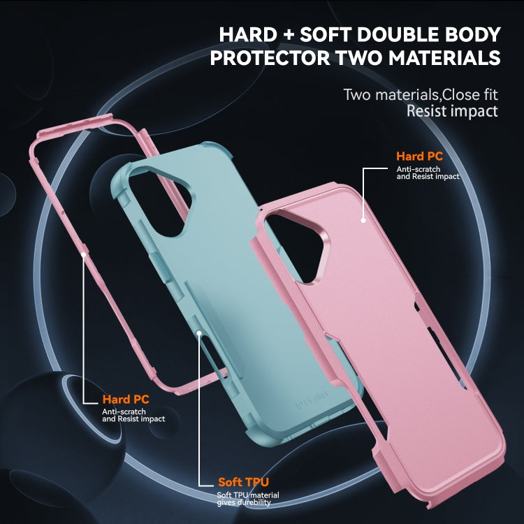 For iPhone 16 Commuter Shockproof TPU + PC Phone Case(Pink+Grey Green) - iPhone 16 Cases by PMC TechLife | Online Shopping South Africa | PMC TechLife | Buy Now Pay Later Mobicred