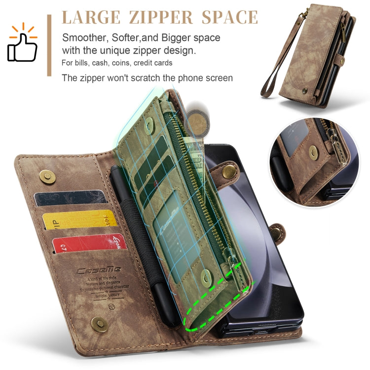For Samsung Galaxy Z Fold5 CaseMe 008 Multifunctional Zipper Wallet Phone Leather Case(Brown) - free shipping - PMC Jewellery - Order now!