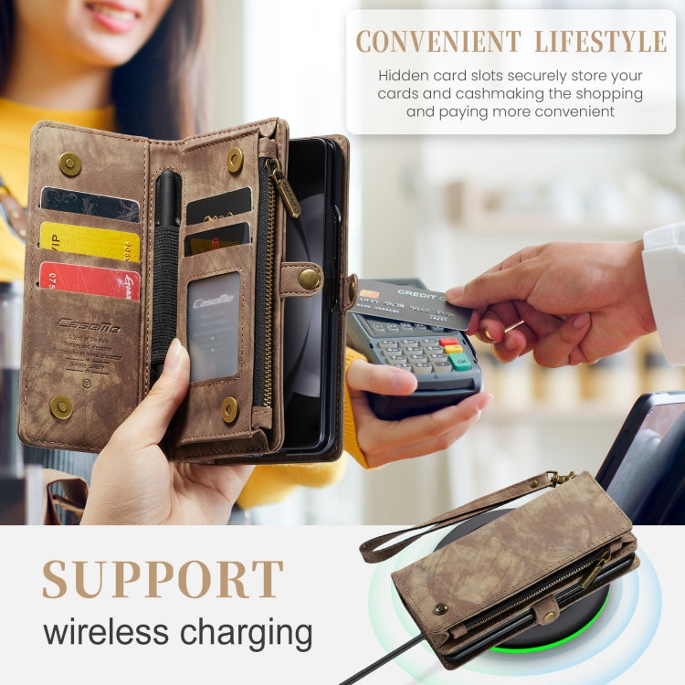 For Samsung Galaxy Z Fold5 CaseMe 008 Multifunctional Zipper Wallet Phone Leather Case(Brown) - free shipping - PMC Jewellery - Order now!