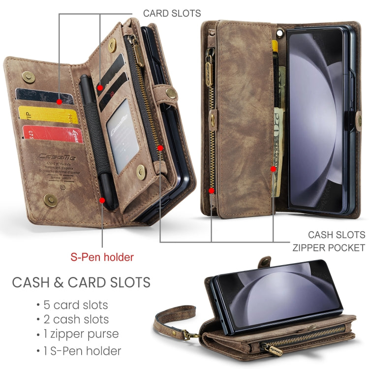 For Samsung Galaxy Z Fold5 CaseMe 008 Multifunctional Zipper Wallet Phone Leather Case(Brown) - free shipping - PMC Jewellery - Order now!