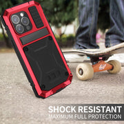 For iPhone 15 Pro Max R-JUST Shockproof Life Water-resistant Dust-proof Metal + Silicone Phone Case with Holder(Red)