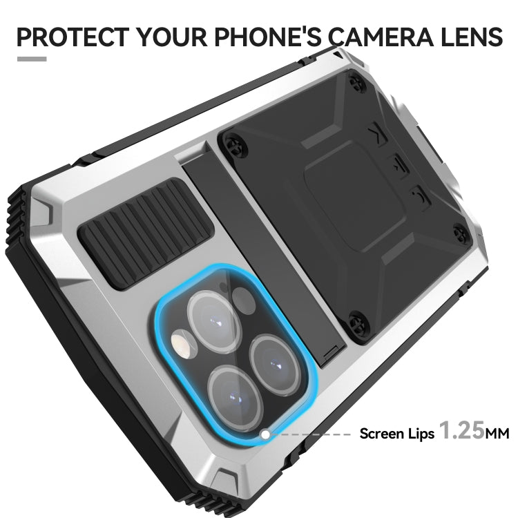 For iPhone 15 Pro Max R-JUST Shockproof Life Waterproof Dust-proof Metal + Silicone Phone Case with Holder(Silver) - iPhone 15 Pro Max Cases by R-JUST | Online Shopping South Africa | PMC TechLife