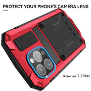 For iPhone 15 Pro R-JUST Shockproof Life Water-resistant Dust-proof Metal + Silicone Phone Case with Holder(Red)