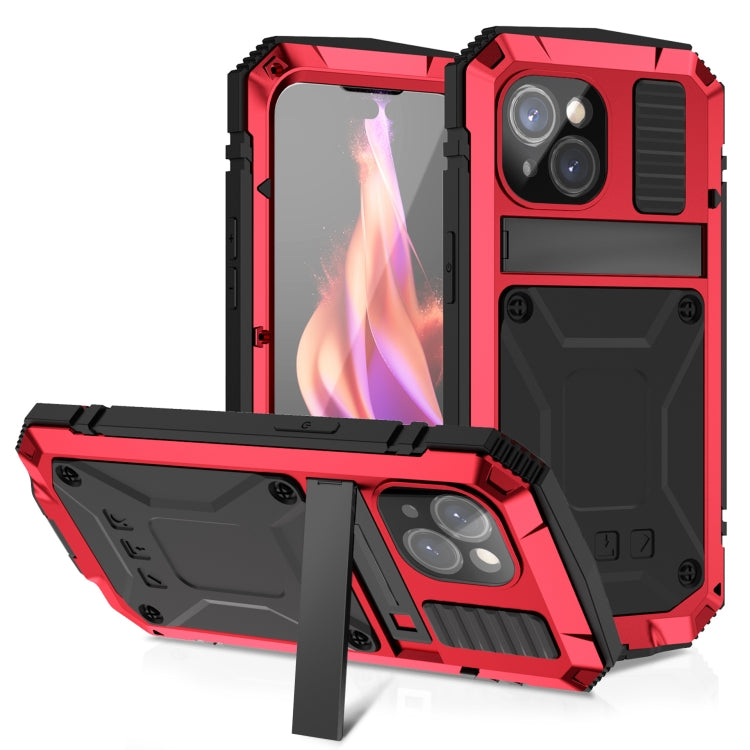 For iPhone 15 Plus R-JUST Shockproof Life Waterproof Dust-proof Metal + Silicone Phone Case with Holder(Red) - iPhone 15 Plus Cases by R-JUST | Online Shopping South Africa | PMC TechLife