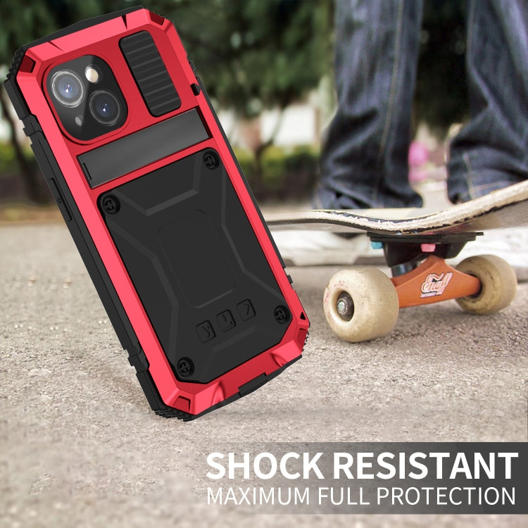 For iPhone 15 Plus R-JUST Shockproof Life Waterproof Dust-proof Metal + Silicone Phone Case with Holder(Red) - iPhone 15 Plus Cases by R-JUST | Online Shopping South Africa | PMC TechLife