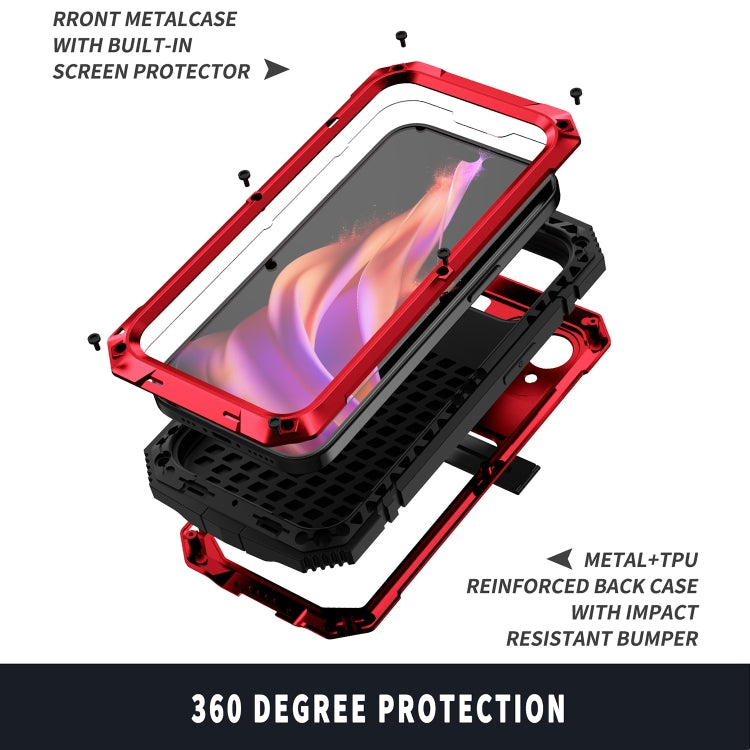 For iPhone 15 Plus R-JUST Shockproof Life Waterproof Dust-proof Metal + Silicone Phone Case with Holder(Red) - iPhone 15 Plus Cases by R-JUST | Online Shopping South Africa | PMC TechLife