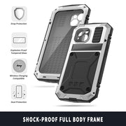 For iPhone 15 Plus R-JUST Shockproof Life Water-resistant Dust-proof Metal + Silicone Phone Case with Holder(Silver)