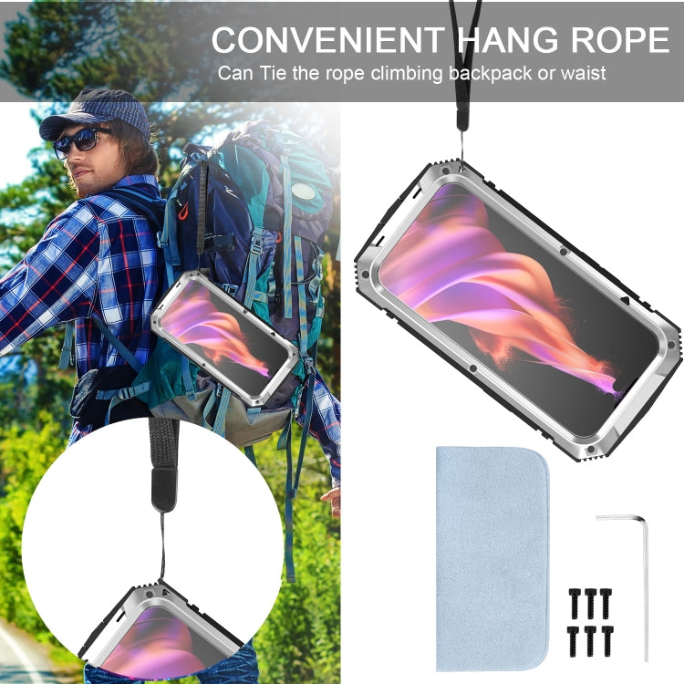 For iPhone 15 R-JUST Shockproof Life Waterproof Dust-proof Metal + Silicone Phone Case with Holder(Silver) - iPhone 15 Cases by R-JUST | Online Shopping South Africa | PMC TechLife | Buy Now Pay Later Mobicred