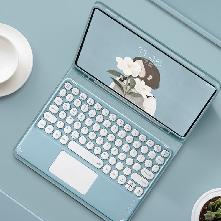 For Samsung Galaxy Tab S8+ / S7 FE / S7+ Round Cap Bluetooth Keyboard Leather Case with Pen Slot & Touchpad(Blue) - free shipping - PMC TechLife - Order now!