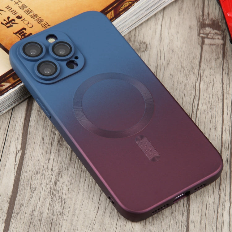 For iPhone 15 Liquid TPU Silicone Gradient MagSafe Phone Case(Blue Purple)