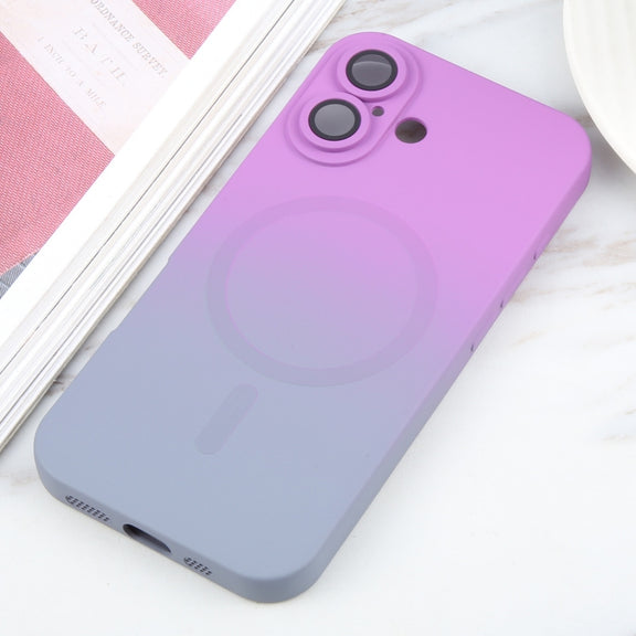 For iPhone 16 Liquid TPU Silicone Gradient MagSafe Phone Case(Purple)